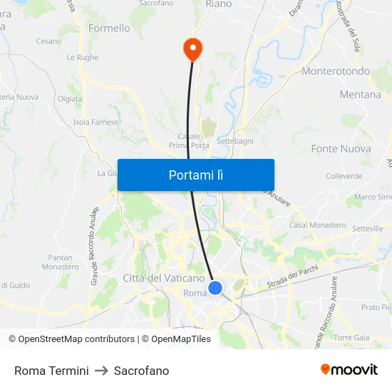 Roma Termini to Sacrofano map