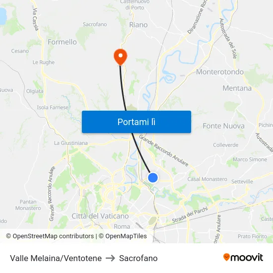 Valle Melaina/Ventotene to Sacrofano map