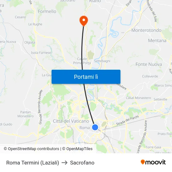 Roma Termini (Laziali) to Sacrofano map