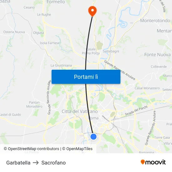 Garbatella to Sacrofano map