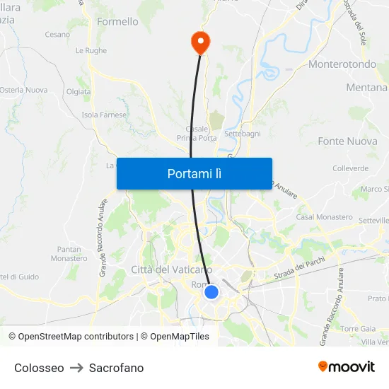 Colosseo to Sacrofano map
