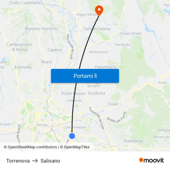 Torrenova to Salisano map