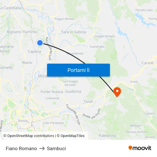 Fiano Romano to Sambuci map