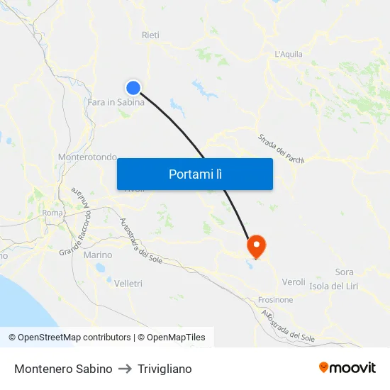 Montenero Sabino to Trivigliano map