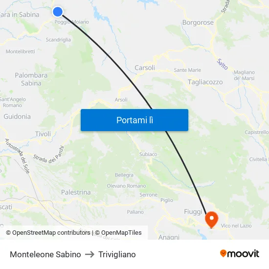Monteleone Sabino to Trivigliano map