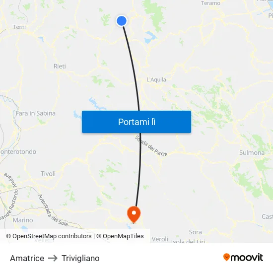 Amatrice to Trivigliano map