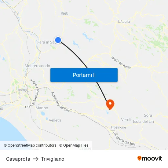 Casaprota to Trivigliano map