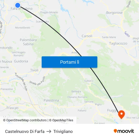 Castelnuovo Di Farfa to Trivigliano map