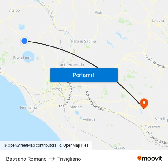 Bassano Romano to Trivigliano map