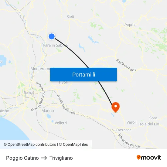 Poggio Catino to Trivigliano map