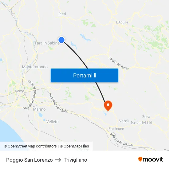 Poggio San Lorenzo to Trivigliano map