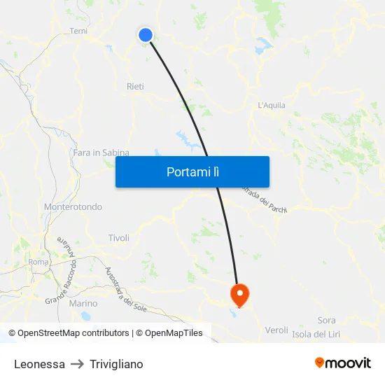 Leonessa to Trivigliano map
