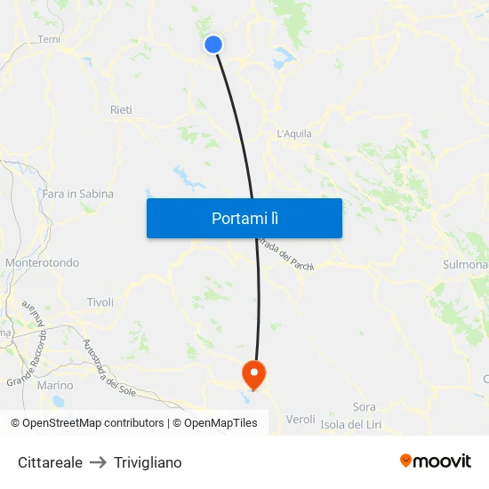 Cittareale to Trivigliano map