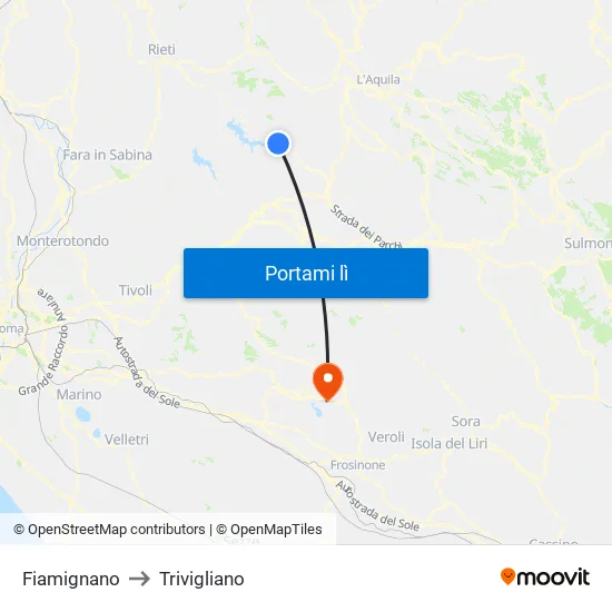 Fiamignano to Trivigliano map