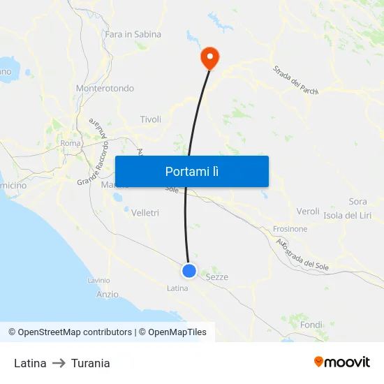 Latina to Turania map