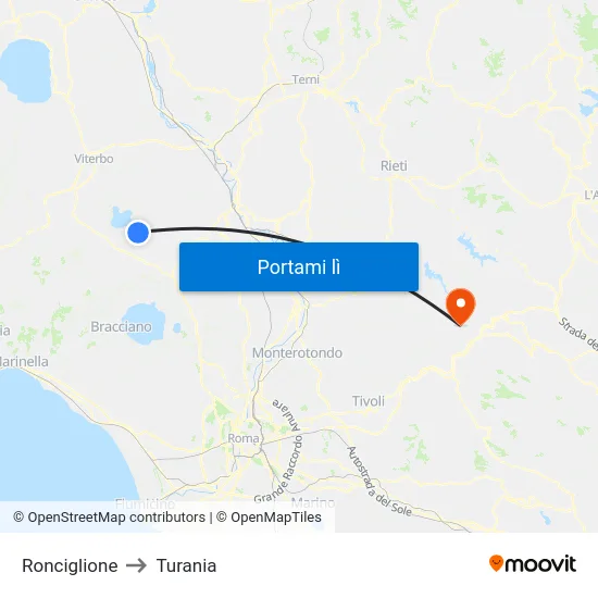 Ronciglione to Turania map