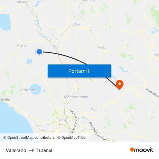 Vallerano to Turania map