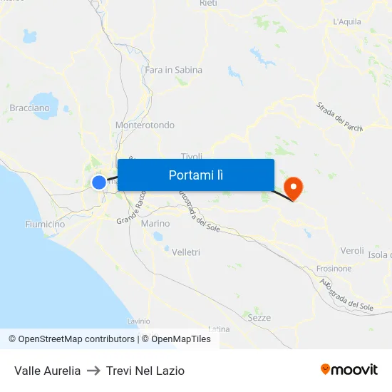 Valle Aurelia to Trevi Nel Lazio map