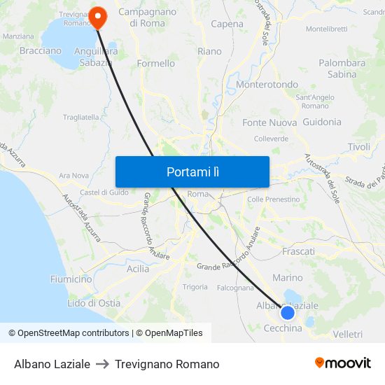 Albano Laziale to Trevignano Romano map