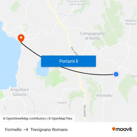 Formello to Trevignano Romano map