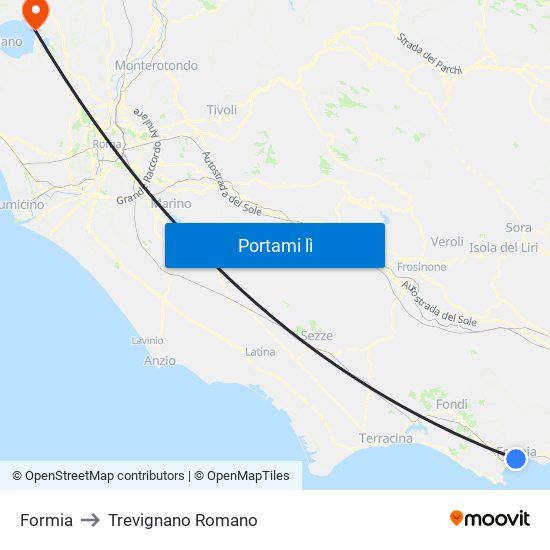 Formia to Trevignano Romano map