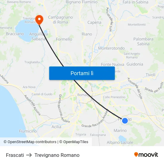 Frascati to Trevignano Romano map