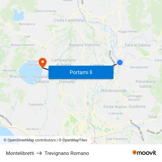 Montelibretti to Trevignano Romano map