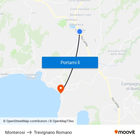 Monterosi to Trevignano Romano map