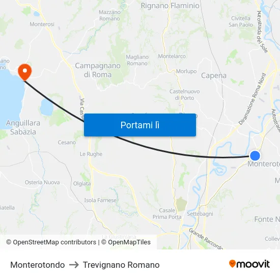 Monterotondo to Trevignano Romano map