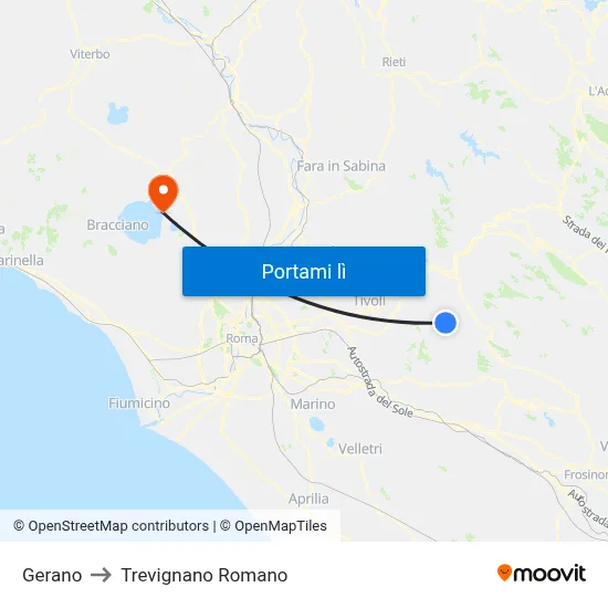 Gerano to Trevignano Romano map