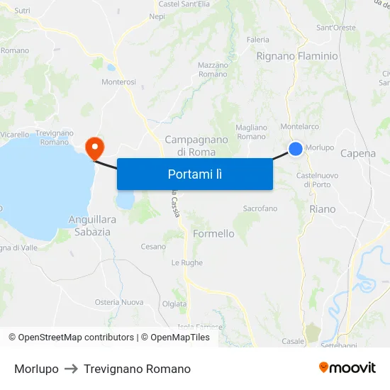 Morlupo to Trevignano Romano map