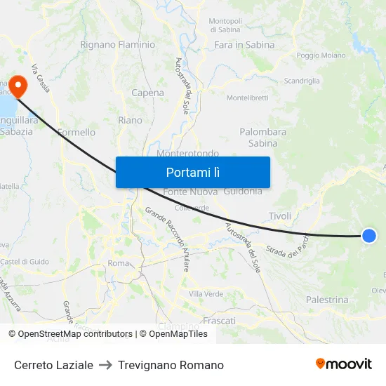 Cerreto Laziale to Trevignano Romano map