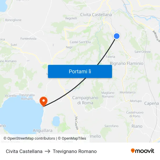 Civita Castellana to Trevignano Romano map