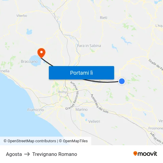 Agosta to Trevignano Romano map