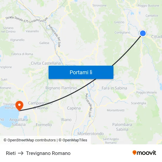Rieti to Trevignano Romano map