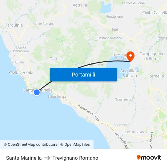 Santa Marinella to Trevignano Romano map