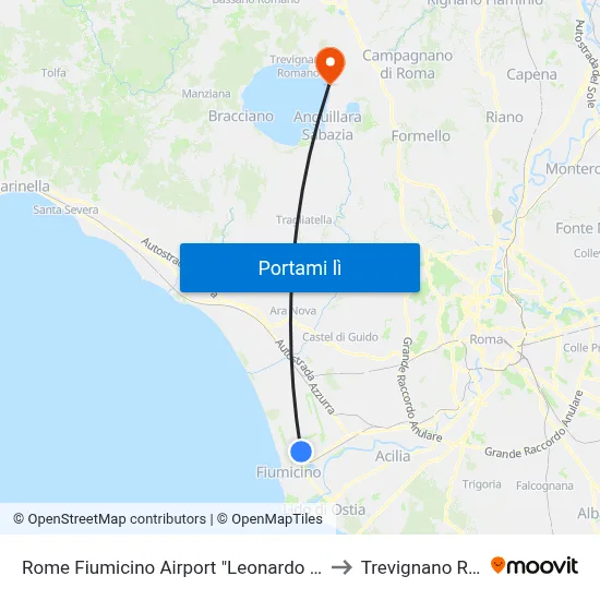 Rome Fiumicino Airport "Leonardo Da Vinci" (Fco) to Trevignano Romano map