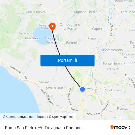 Roma San Pietro to Trevignano Romano map