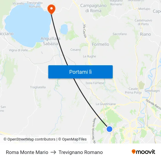 Roma Monte Mario to Trevignano Romano map
