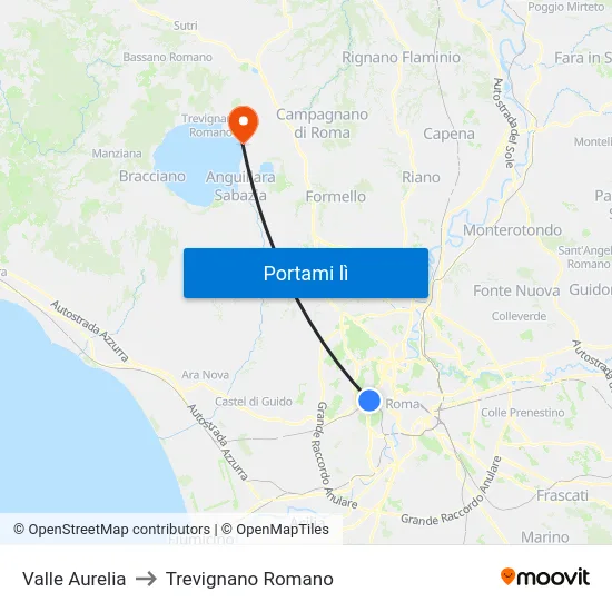 Valle Aurelia to Trevignano Romano map