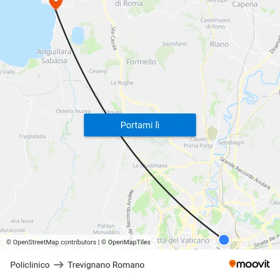 Policlinico to Trevignano Romano map