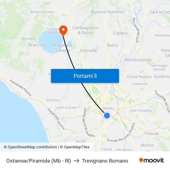 Ostiense/Piramide (Mb - Rl) to Trevignano Romano map