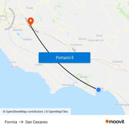 Formia to San Cesareo map