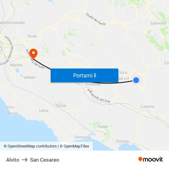 Alvito to San Cesareo map