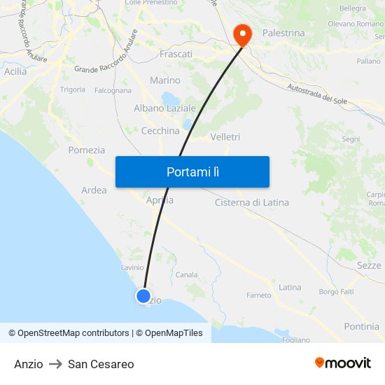 Anzio to San Cesareo map