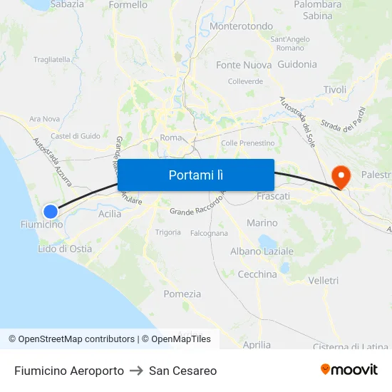 Fiumicino Aeroporto to San Cesareo map