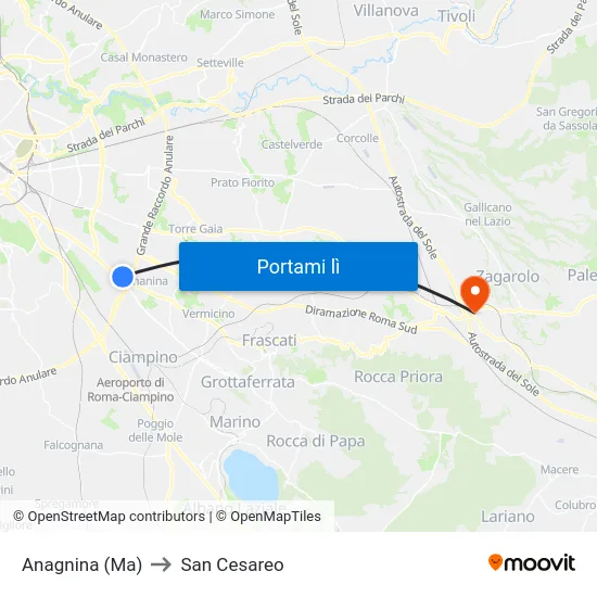Anagnina (Ma) to San Cesareo map