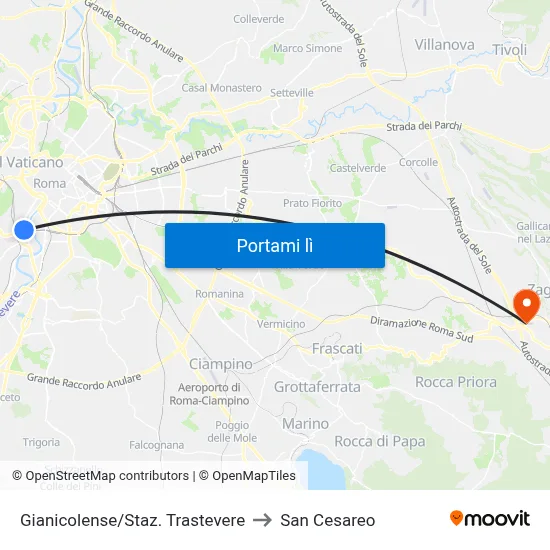 Gianicolense/Staz. Trastevere to San Cesareo map