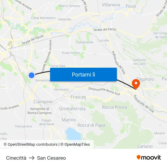 Cinecittà to San Cesareo map