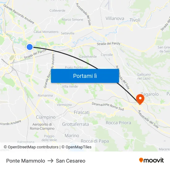 Ponte Mammolo to San Cesareo map